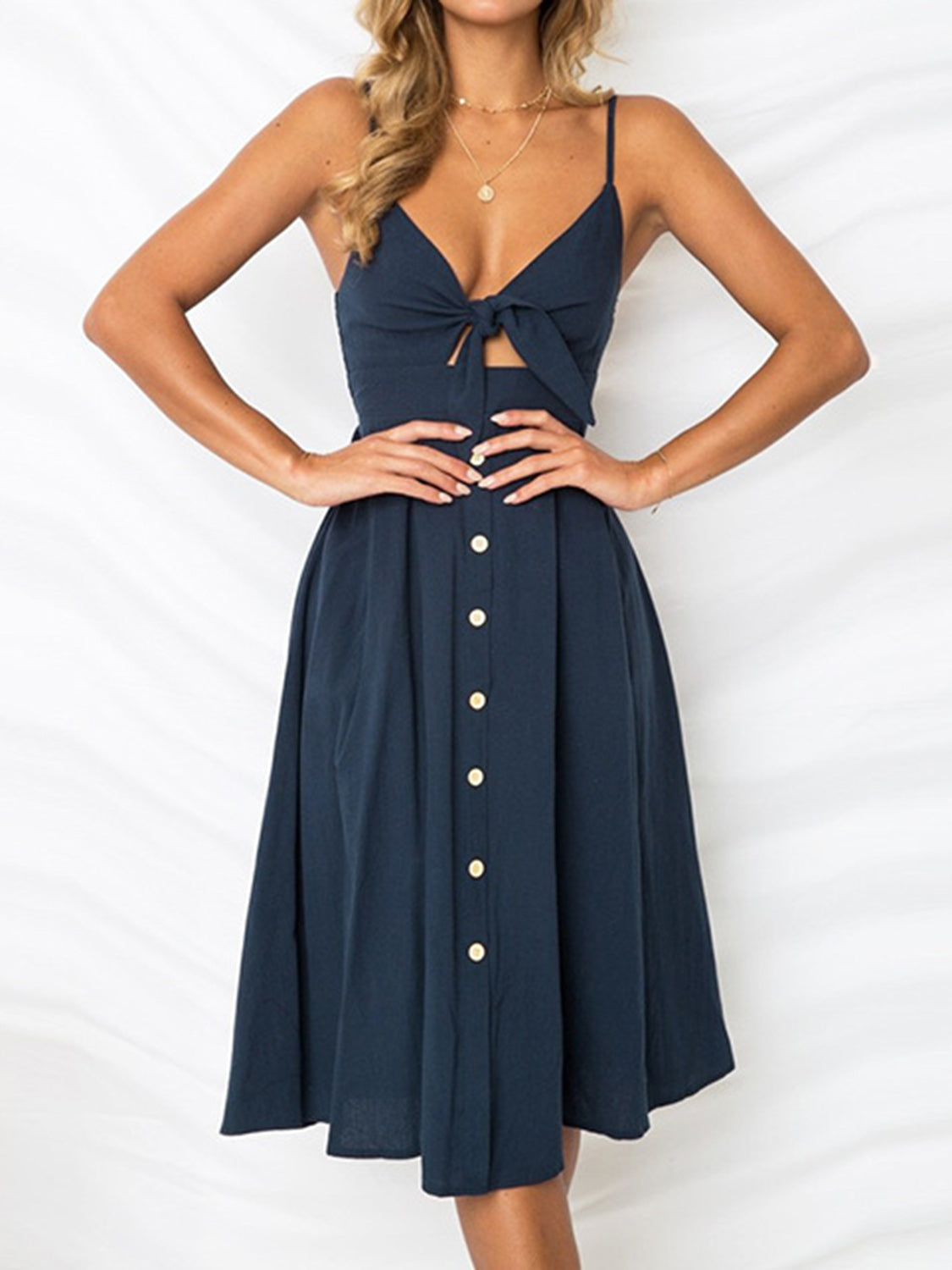 CUTOUT SMOCKED SWEETHEART NECK CAMI DRESS