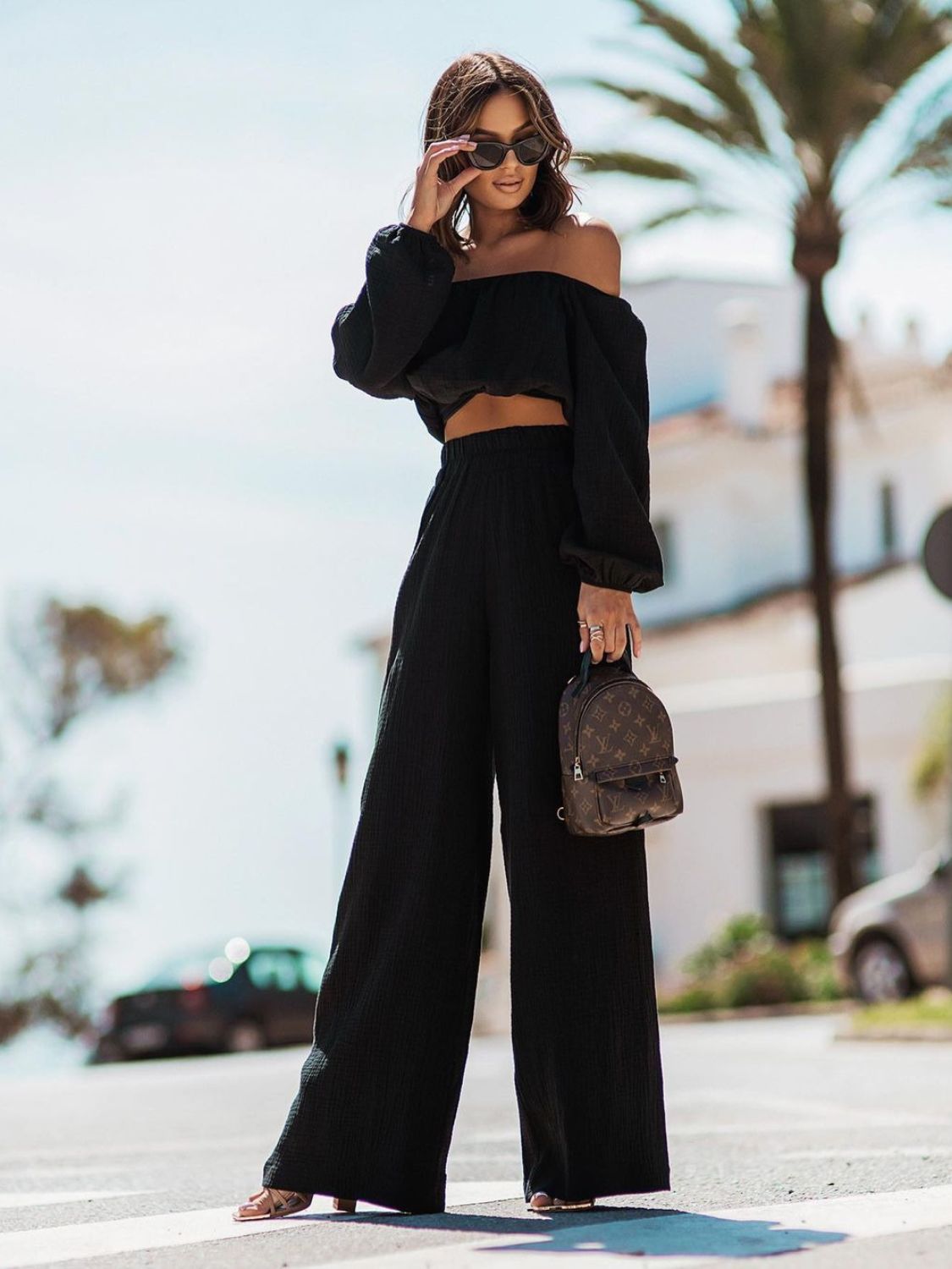 OFF THE SHOULDER LONG SLEEVE TOP AND PANTS SET