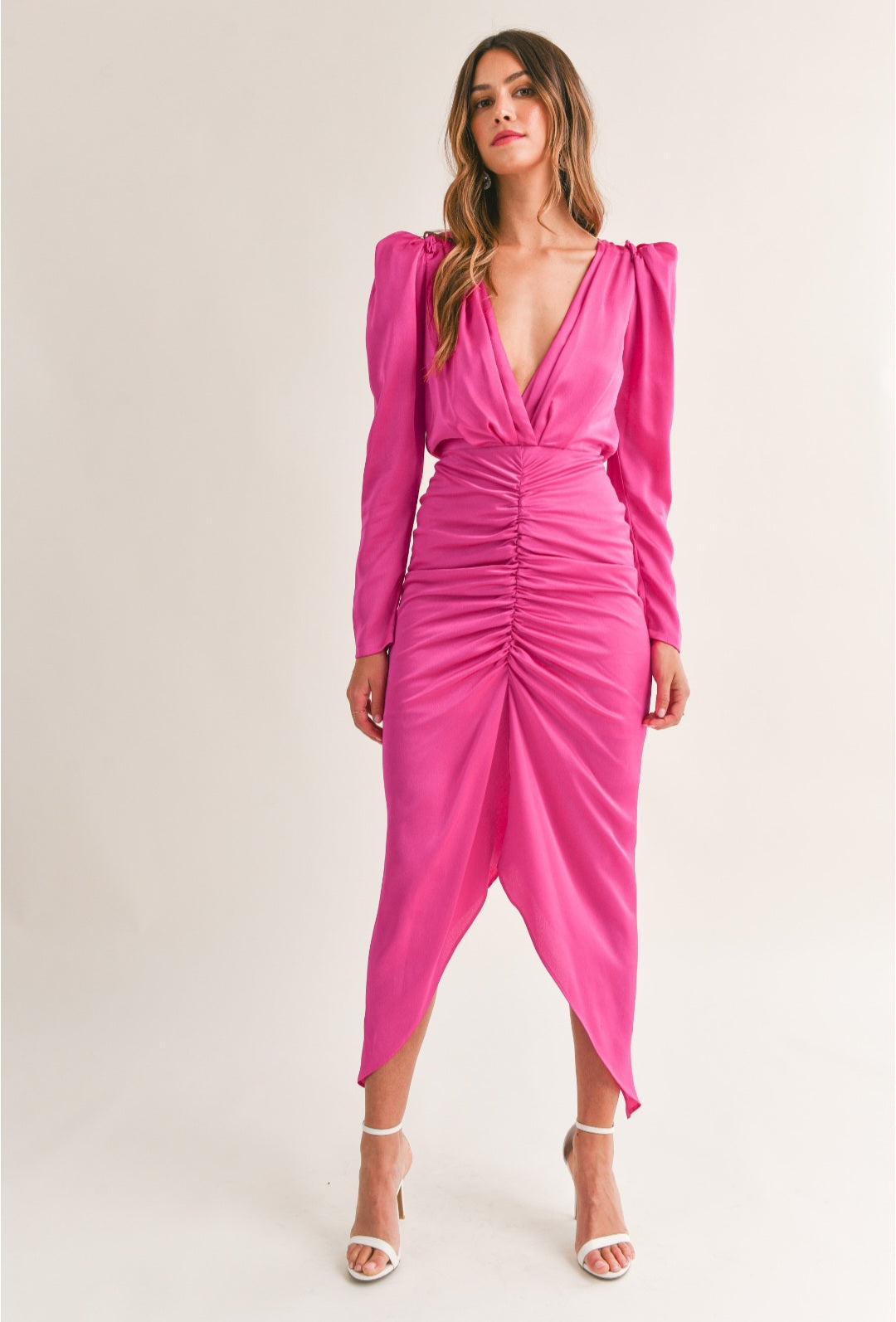 LONG SLEEVE DEEP V DRESS