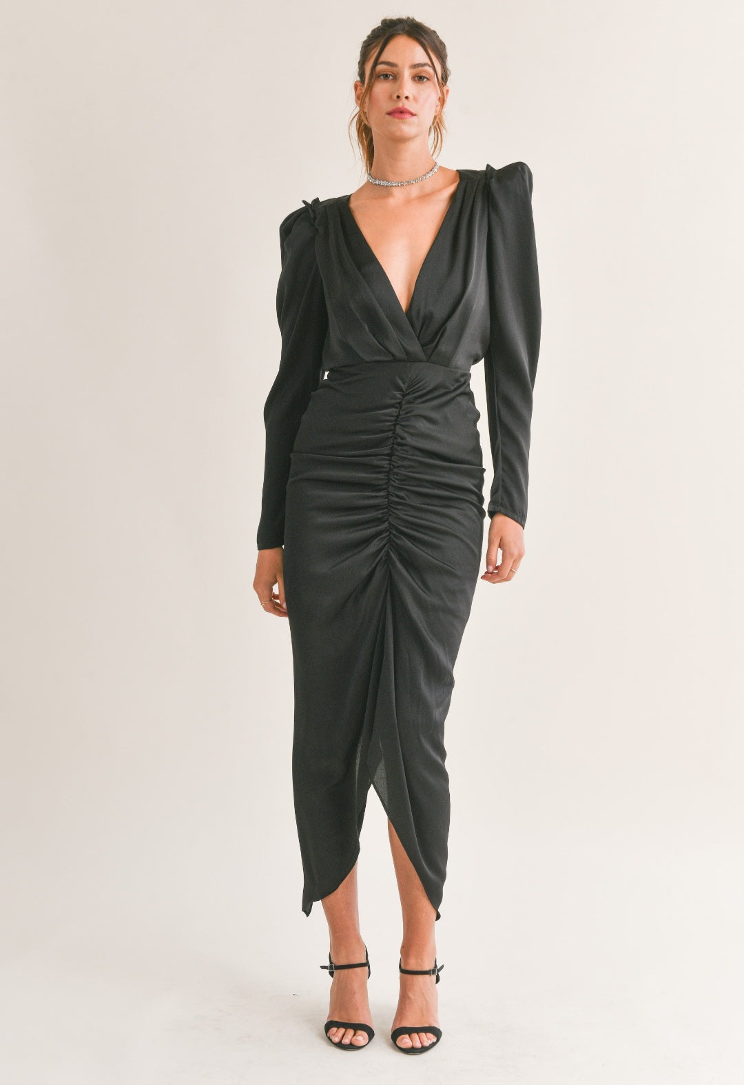 LONG SLEEVE DEEP V DRESS