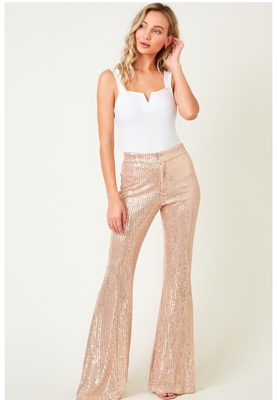 SEQUIN FLARED LEG PANTS