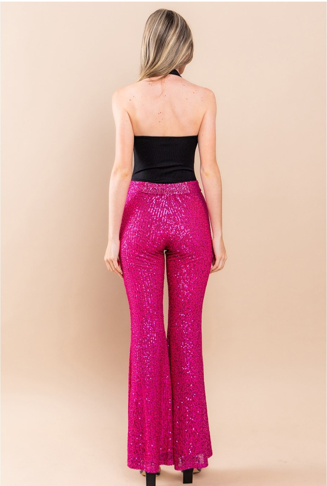 SEQUIN FLARED LEG PANTS