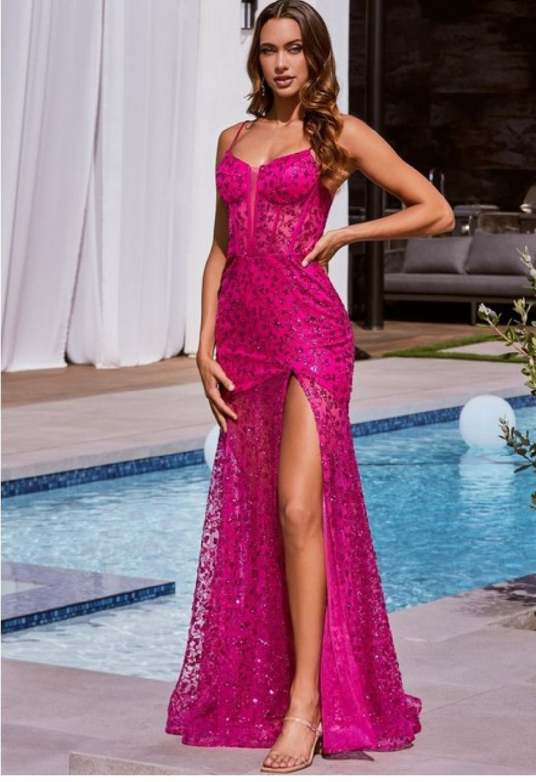 GLITTER PRINTED CORSET GOWN