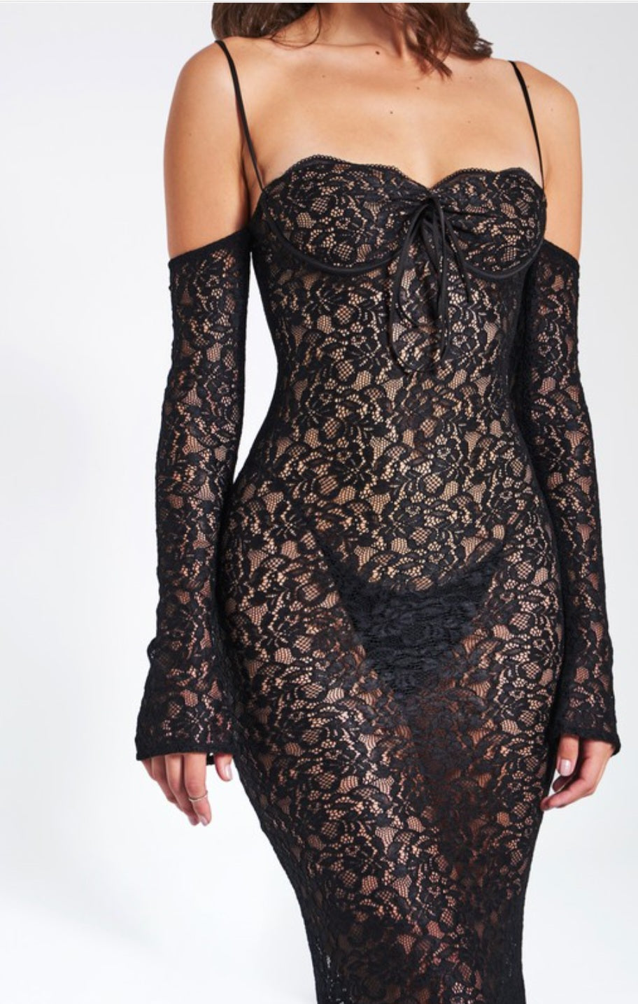 MISS CIRCLE UDAYA LACE LONG SLEEVE MAXI DRESS