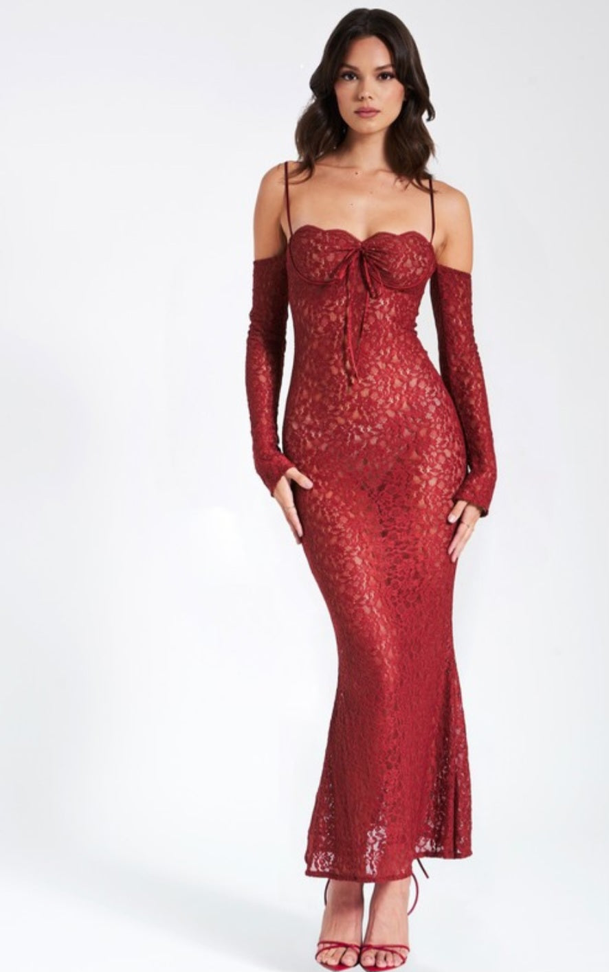 MISS CIRCLE UDAYA LACE LONG SLEEVE MAXI DRESS