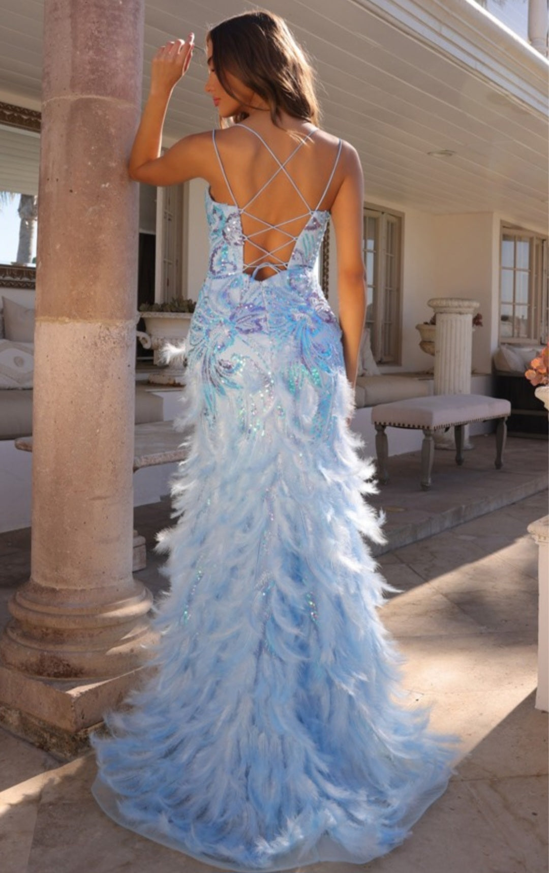 SEQUIN FEATHER GOWN