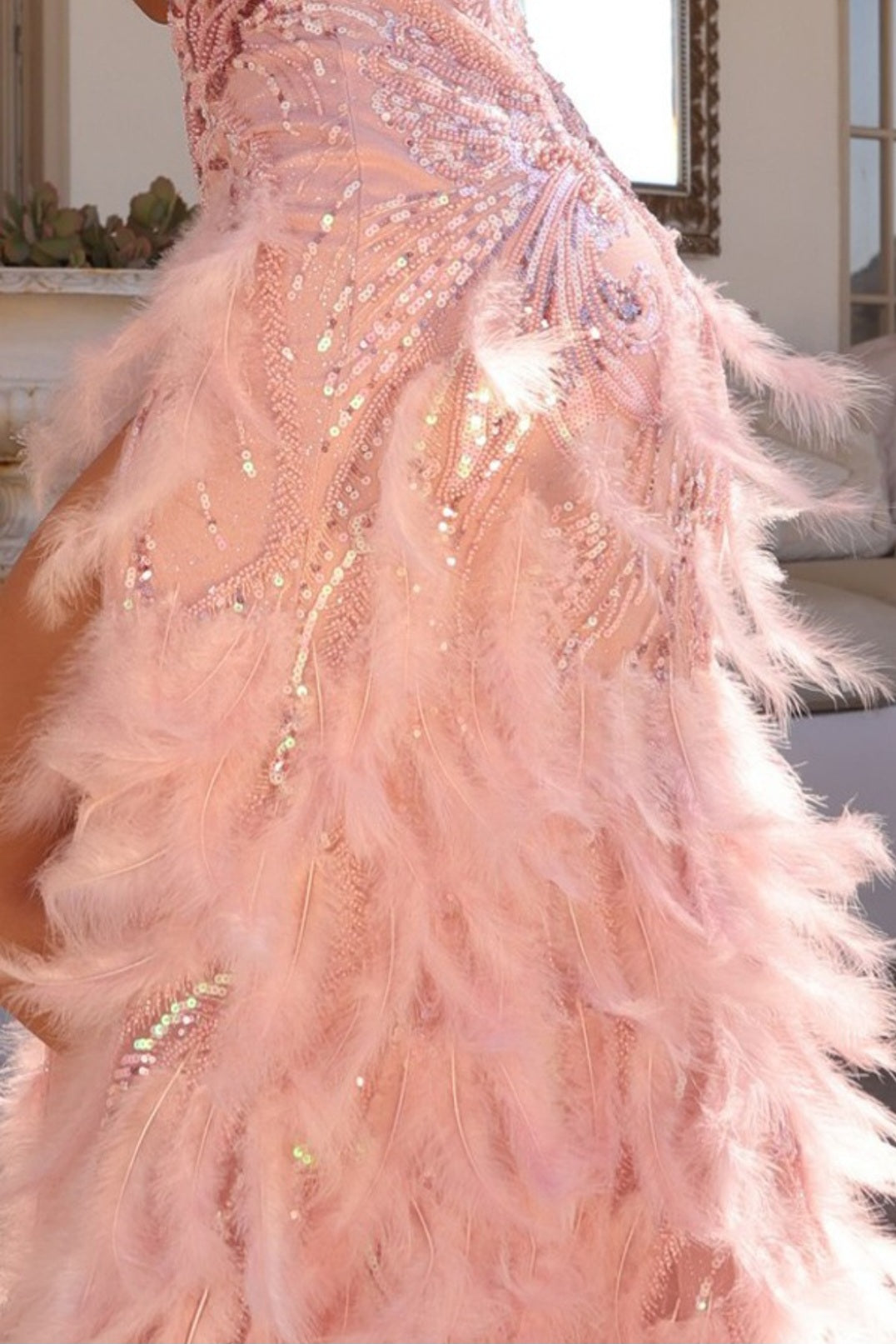 SEQUIN FEATHER GOWN