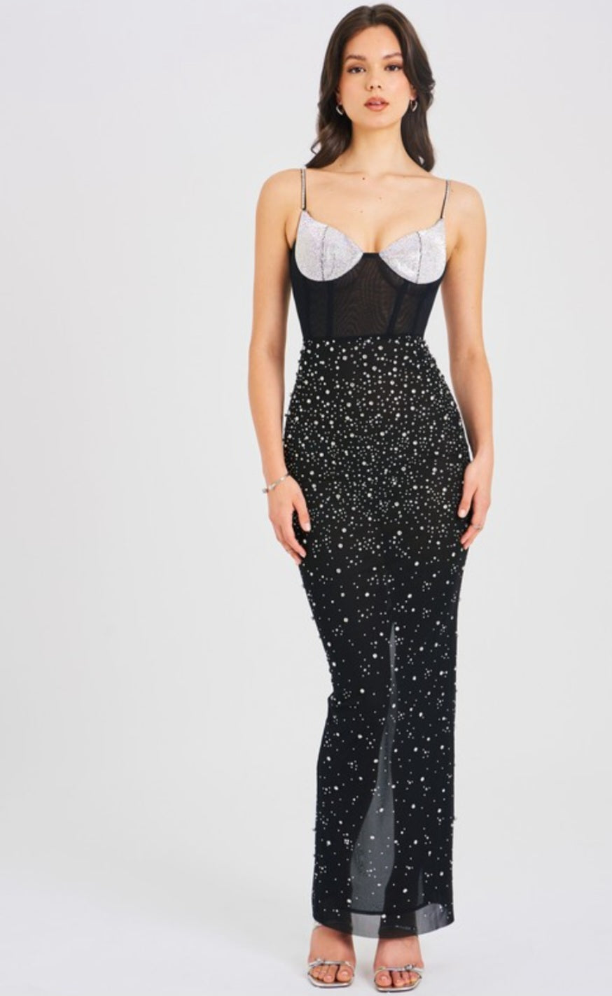 MISS CIRCLE JIMENA EMBELLISHED MAXI DRESS