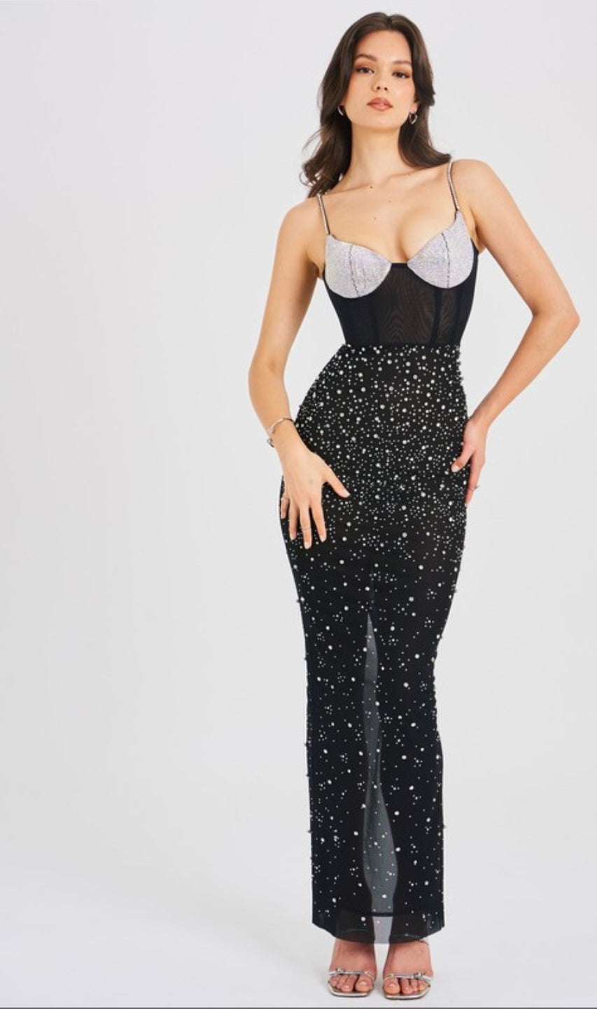 MISS CIRCLE JIMENA EMBELLISHED MAXI DRESS
