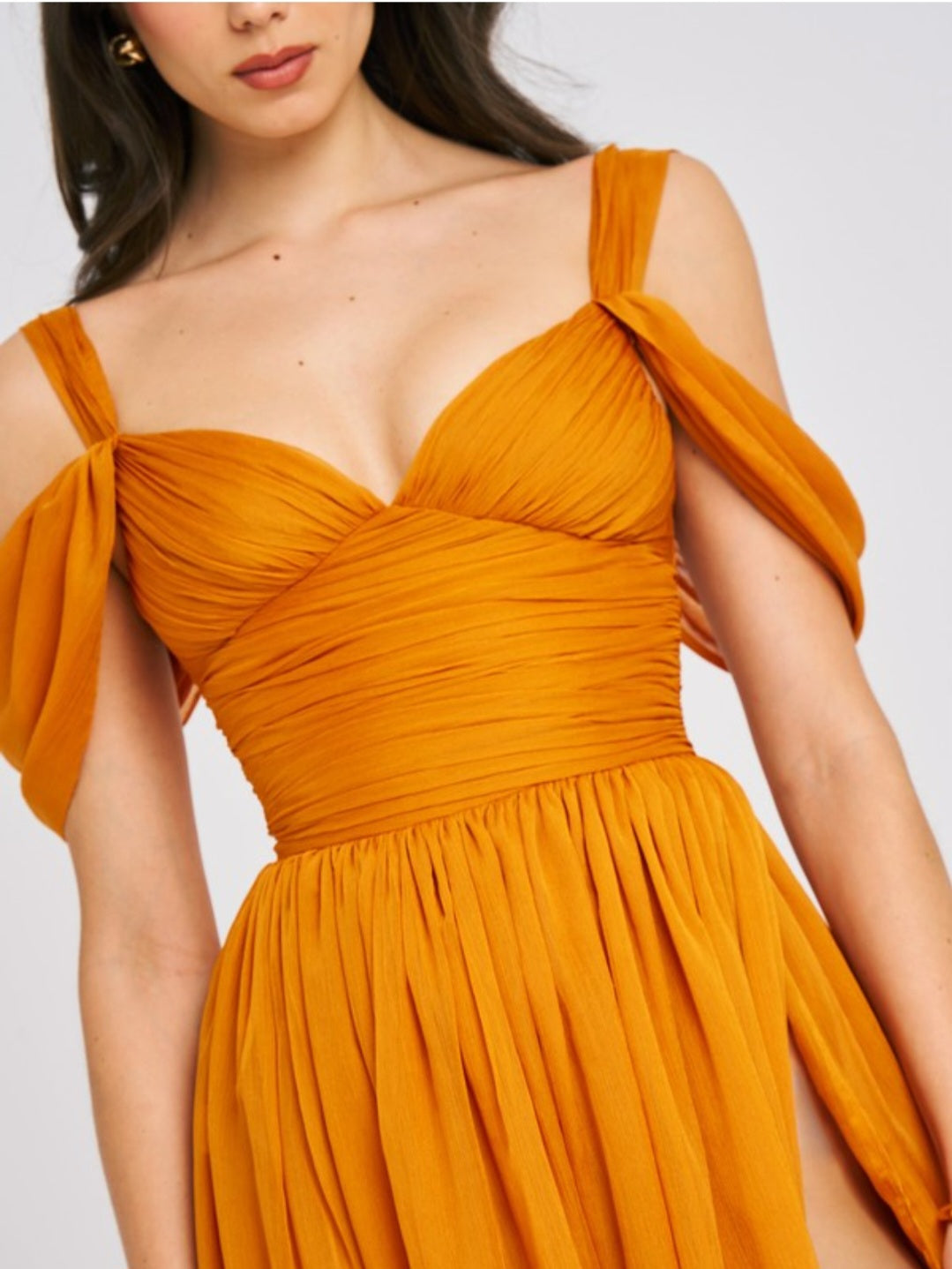 MISS CIRCLE JELANI MESH HIGH SLIT DRAPE MAXI DRESS