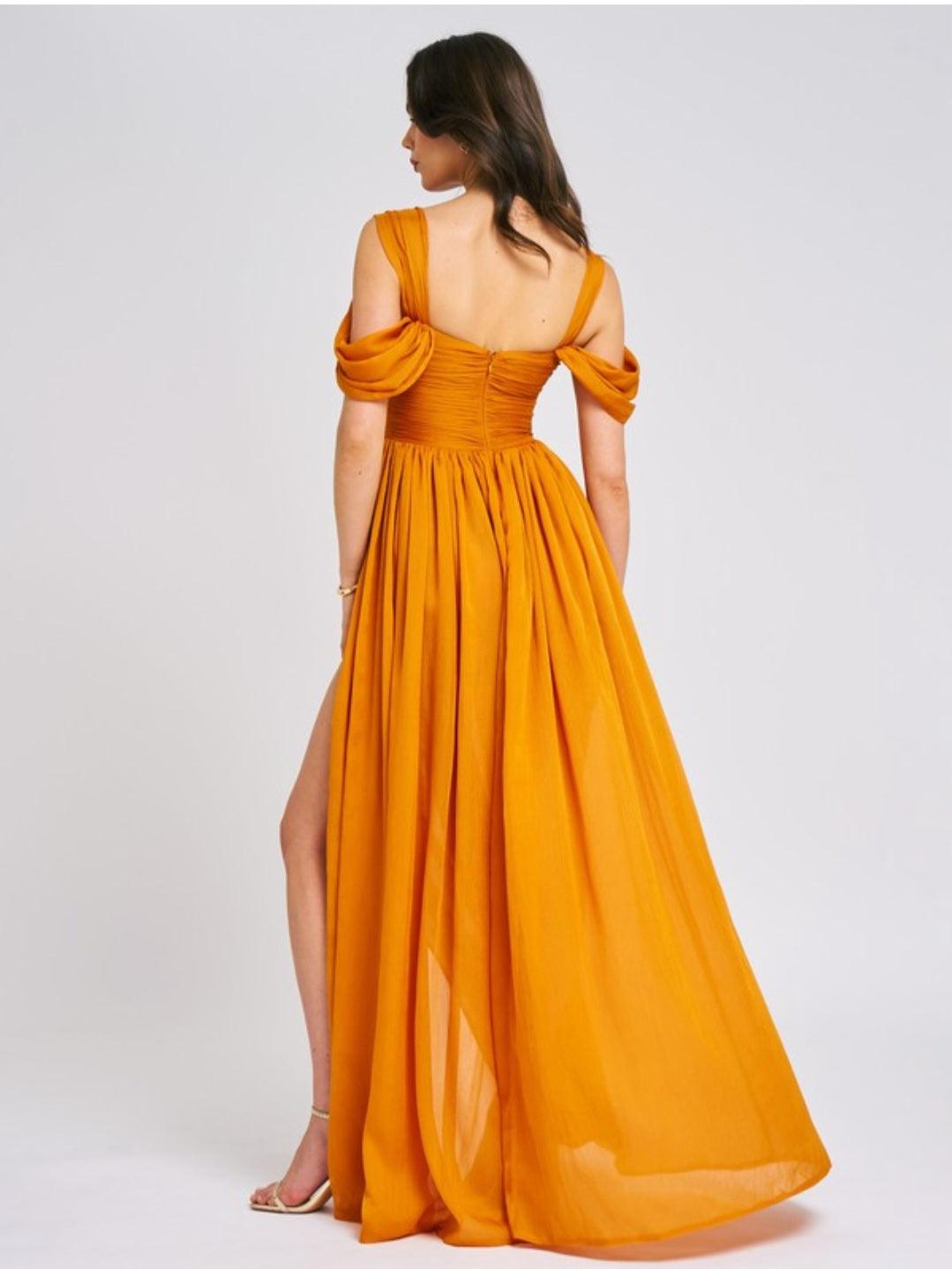 MISS CIRCLE JELANI MESH HIGH SLIT DRAPE MAXI DRESS
