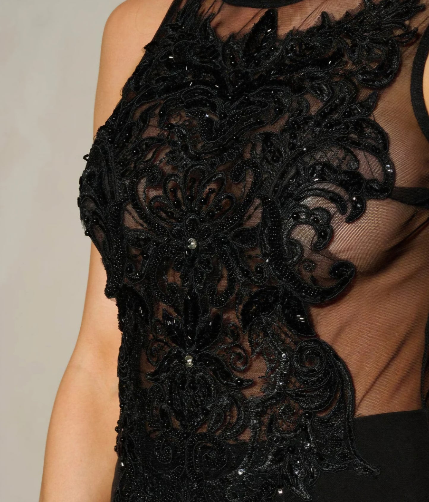 SLEEVELESS MESH EMBROIDERED WIDE LEG JUMPSUIT