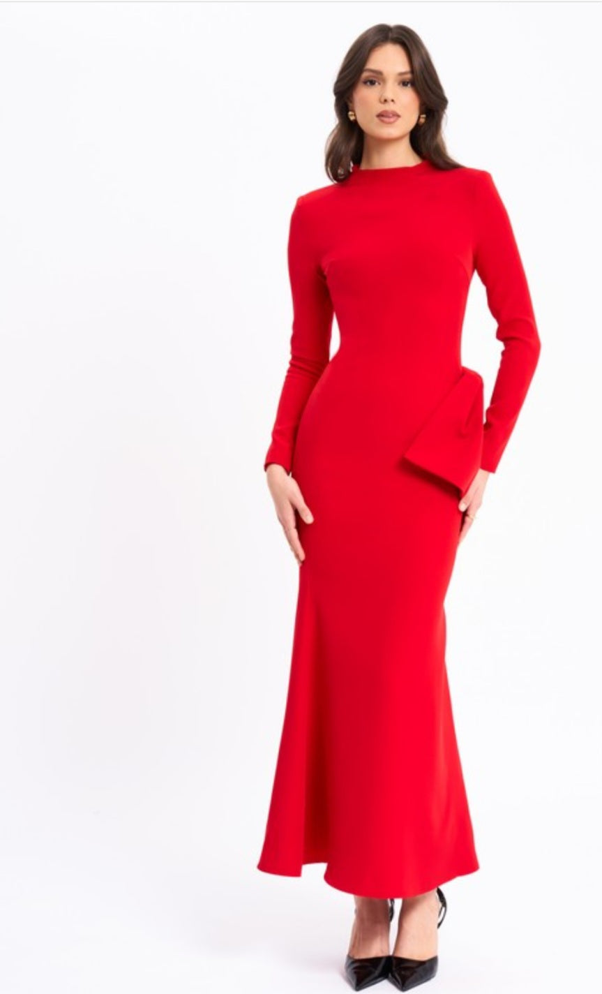 MISS CIRCLE RADHA LONG SLEEVE BACKLESS MAXI DRESS WITH BOW