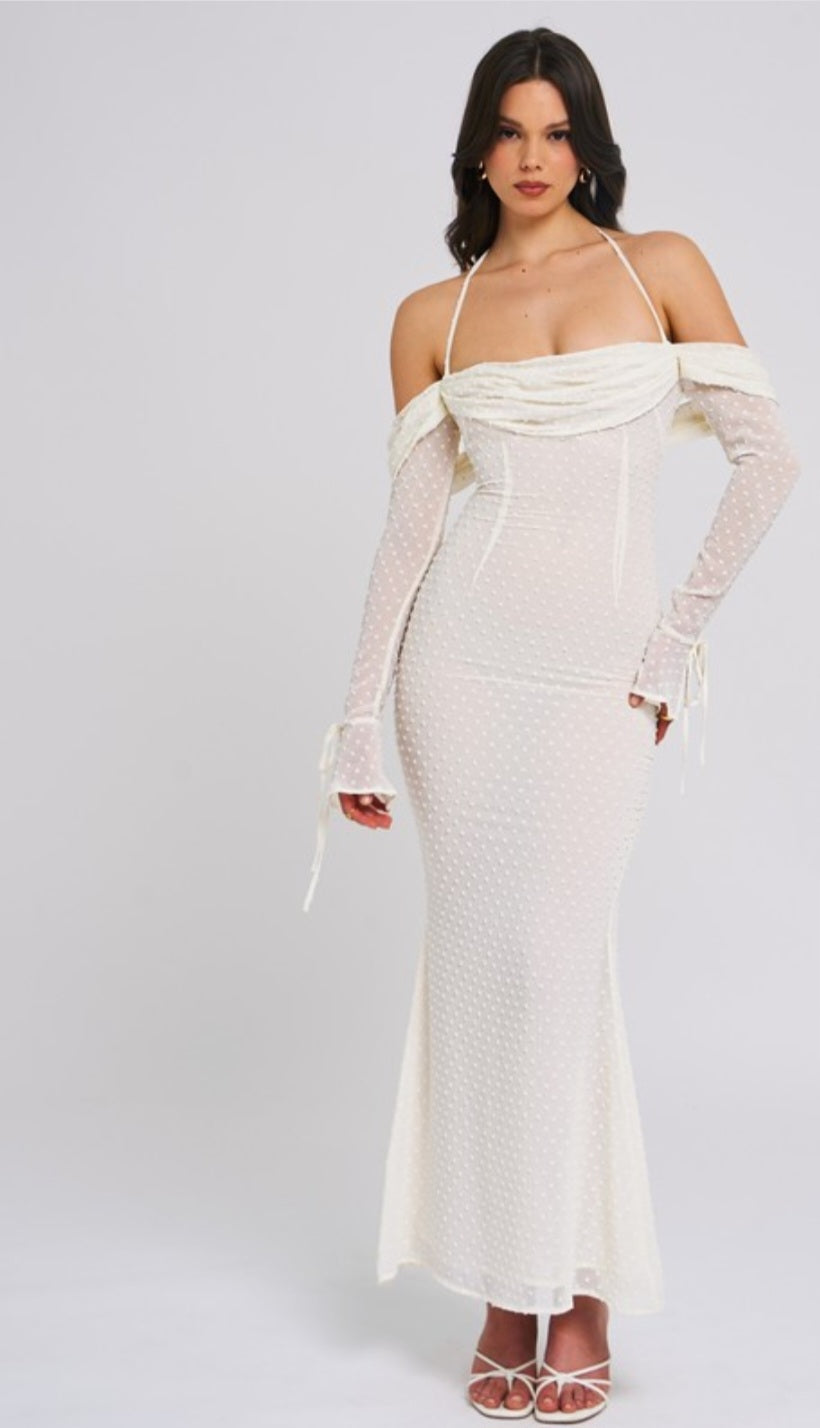MISS CIRCLE KAIA LONG SLEEVE OFF THE SHOULDER MAXI DRESS