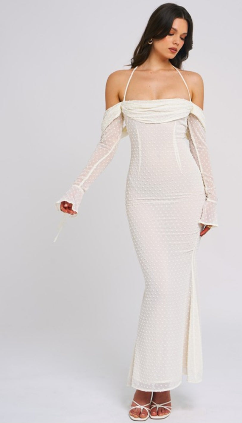 MISS CIRCLE KAIA LONG SLEEVE OFF THE SHOULDER MAXI DRESS