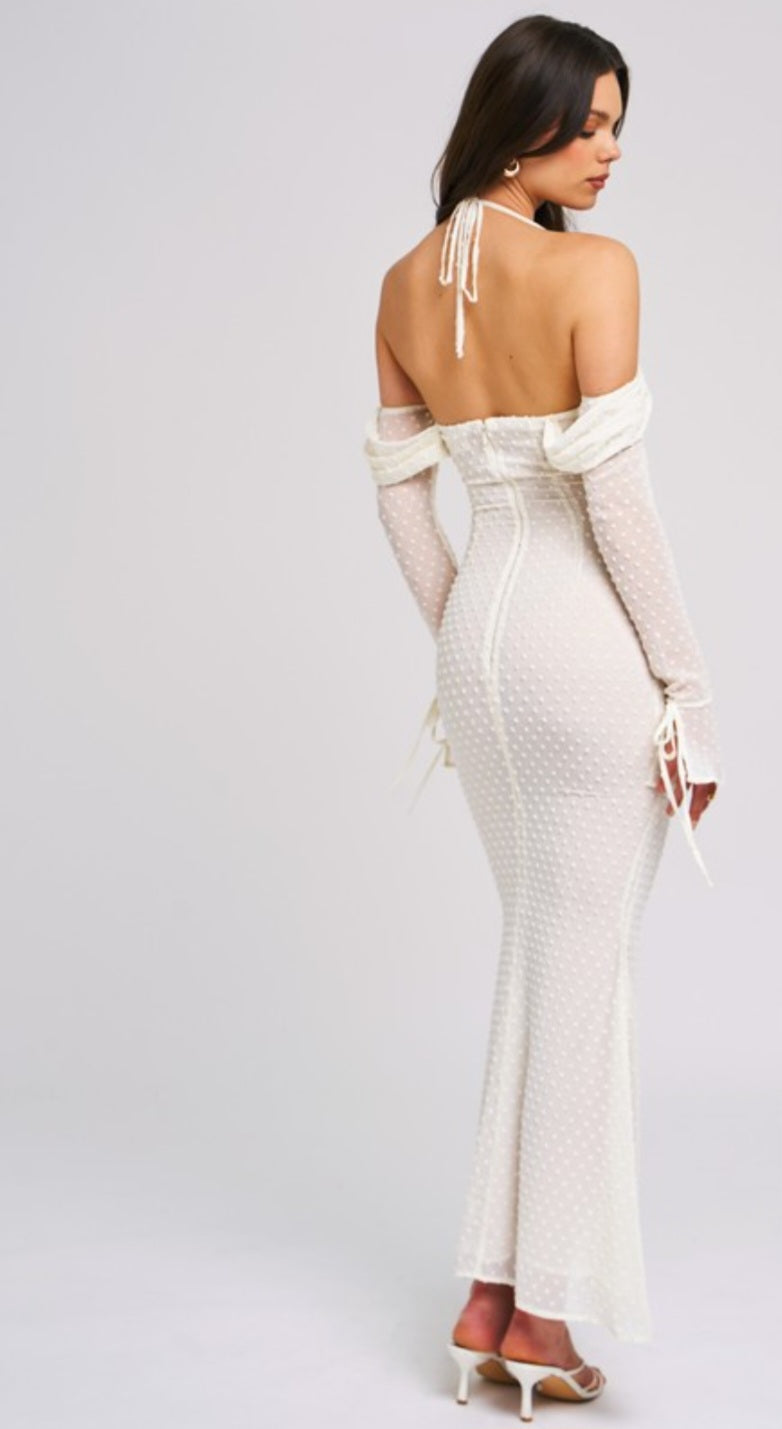 MISS CIRCLE KAIA LONG SLEEVE OFF THE SHOULDER MAXI DRESS