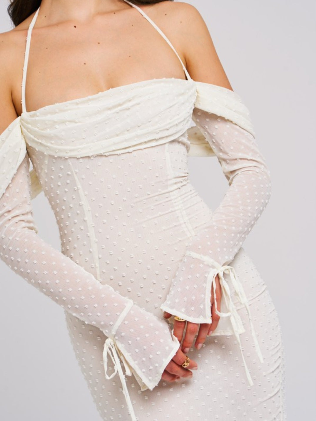 MISS CIRCLE KAIA LONG SLEEVE OFF THE SHOULDER MAXI DRESS