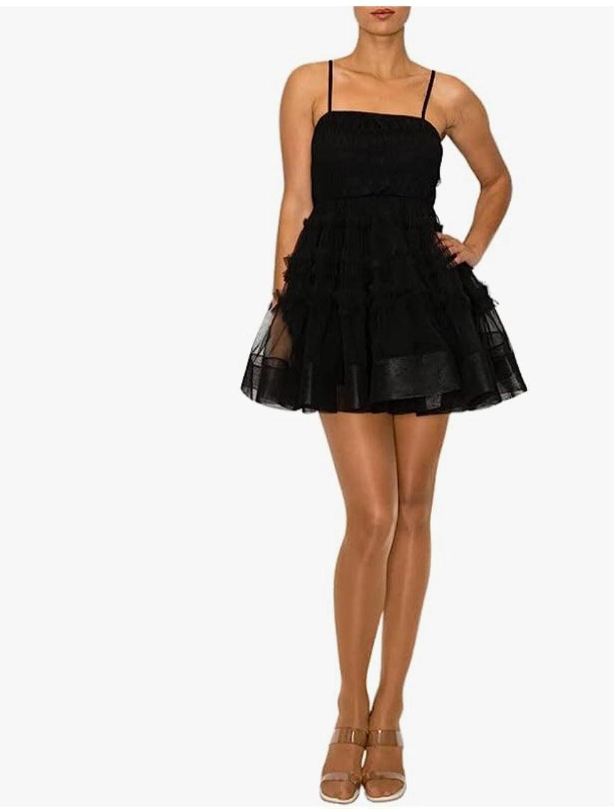 SLEEVELESS RUFFLE MESH MINI DRESS