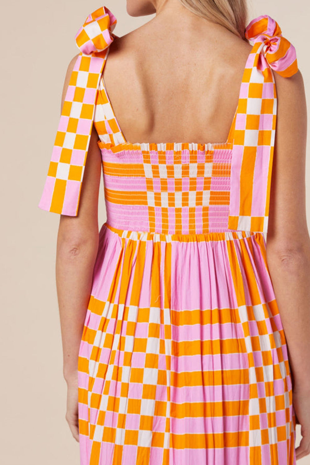 PRINTED SHOULDER TIE TIERED DRESS