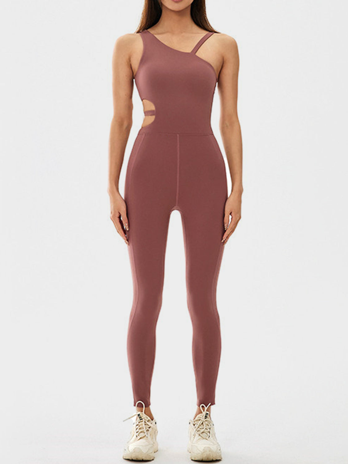 CUTOUT ASYMMETRICAL NECK ACTIVE JUMPSUIT