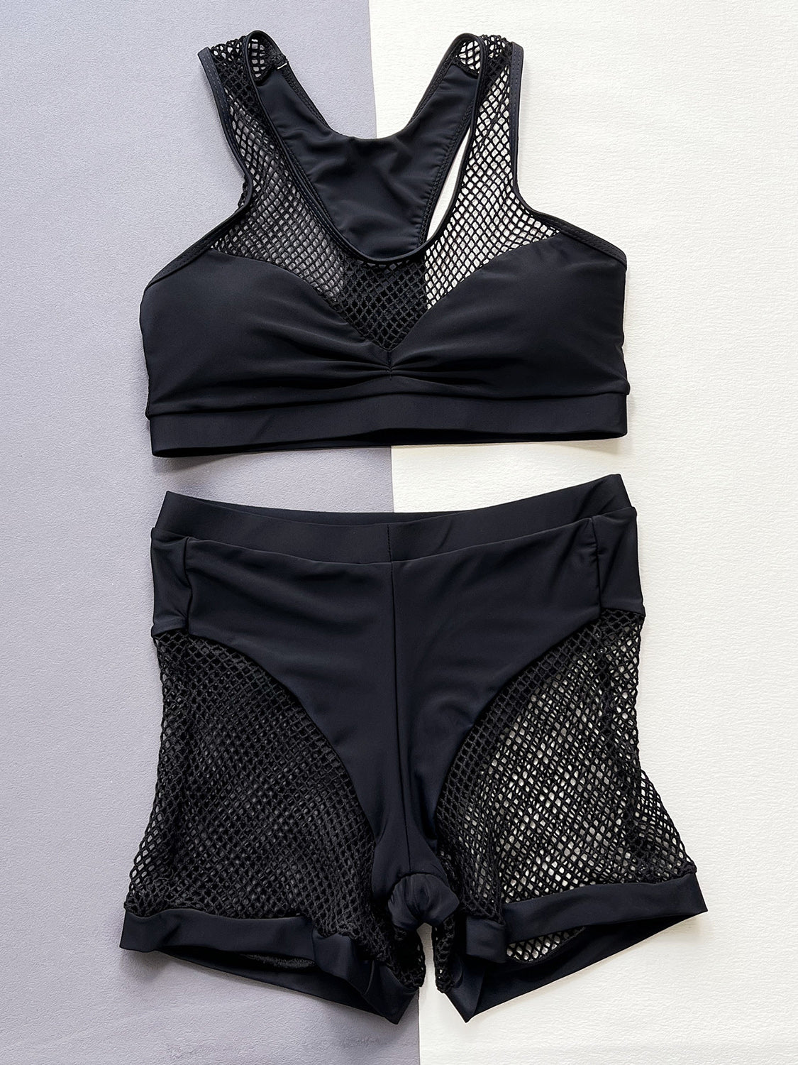 OPENWORK SLEEVELESS TOP AND SHORTS SWIM SET
