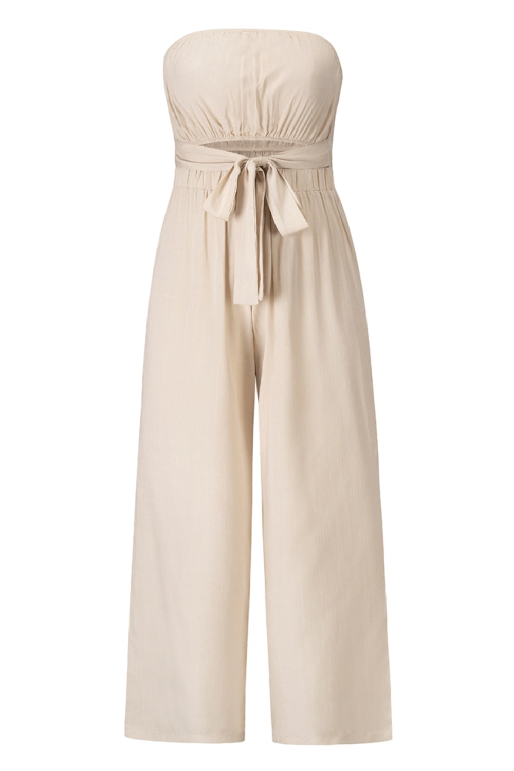 TIE FRONT CUTOUT TUBE WIDE LEG JUMPSUIT