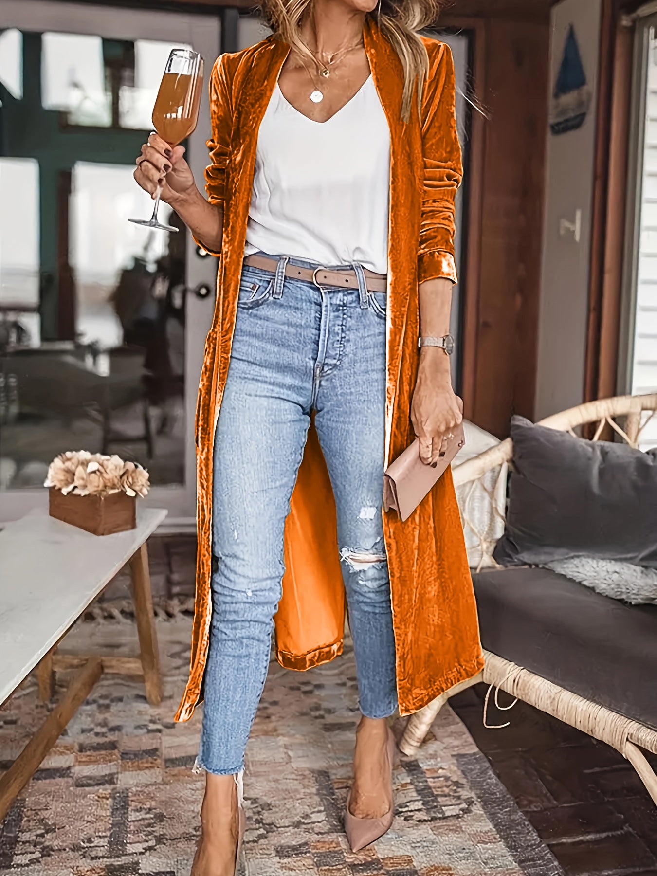 OPEN FRONT LONG SLEEVE COAT