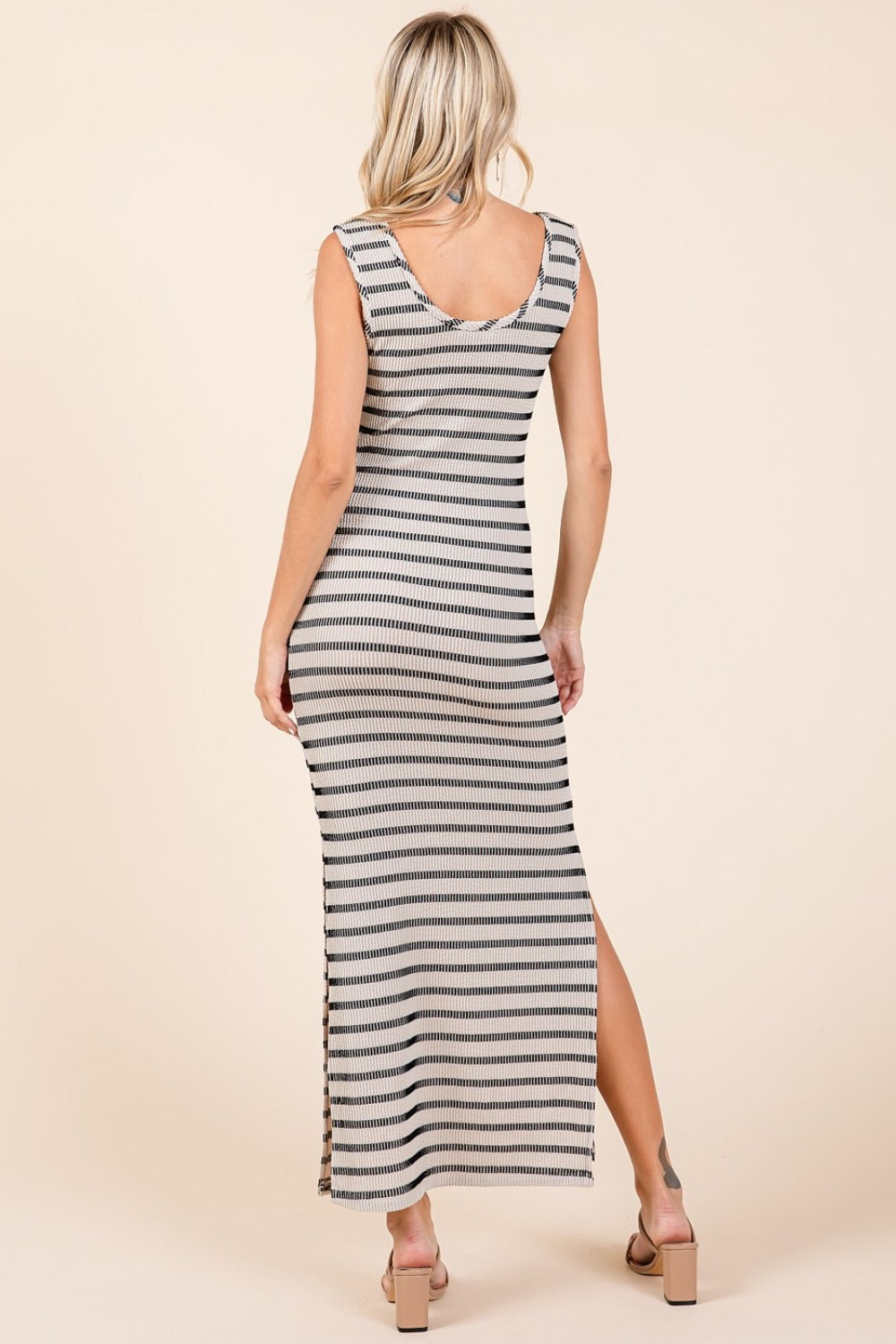 MITTOSHOP STRIPED SCOOP NECK SLEEVELESS MAXI DRESS