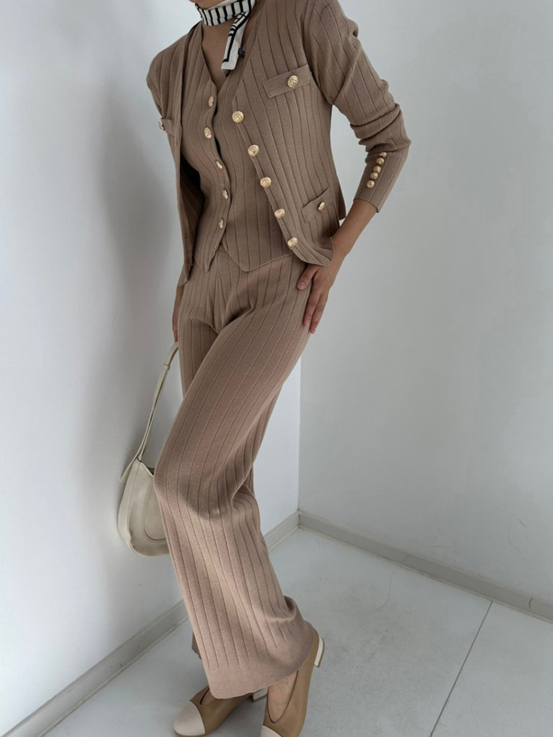 THREE PIECE VEST CARDIGAN AND PANTS SET