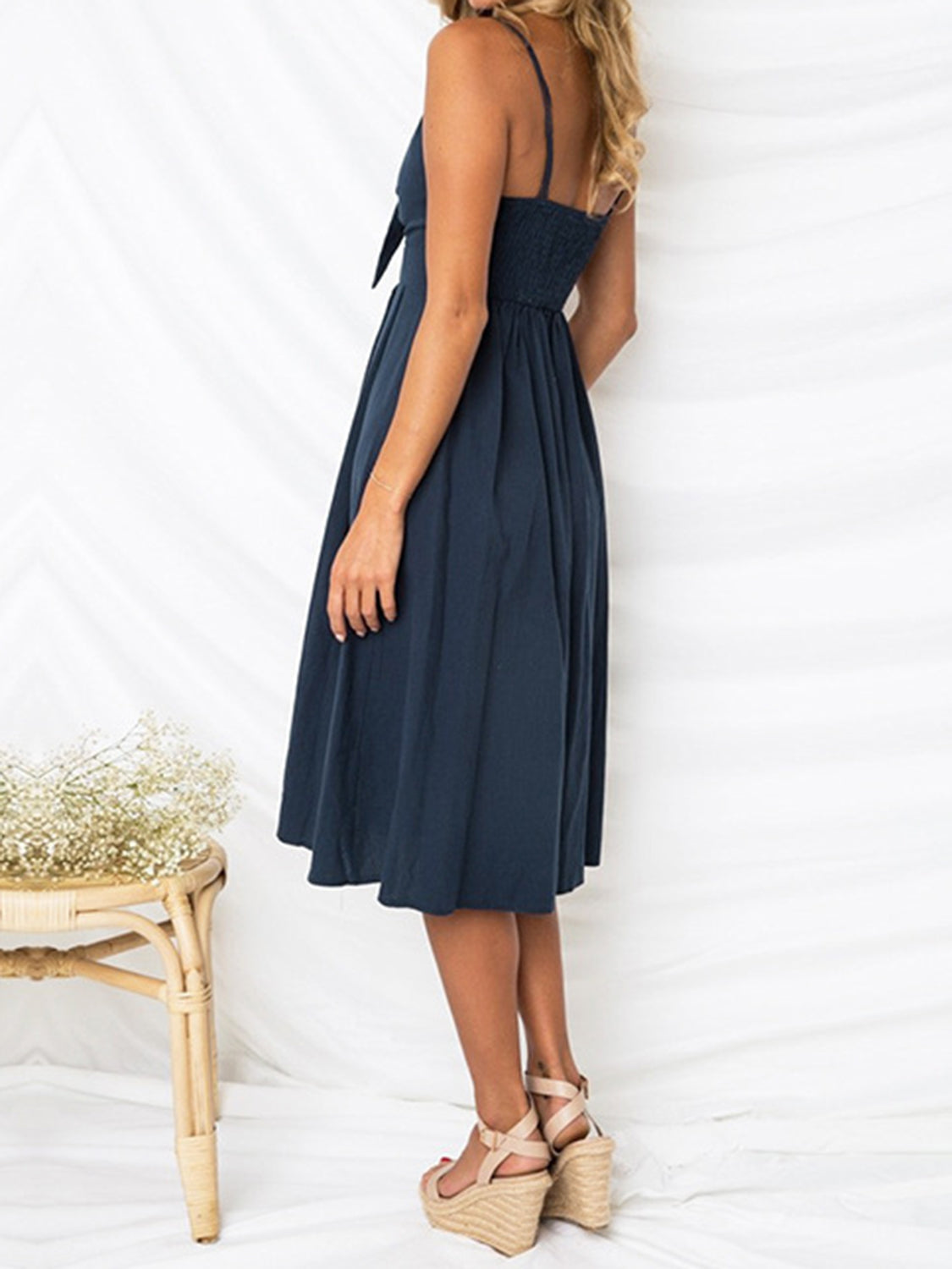 CUTOUT SMOCKED SWEETHEART NECK CAMI DRESS