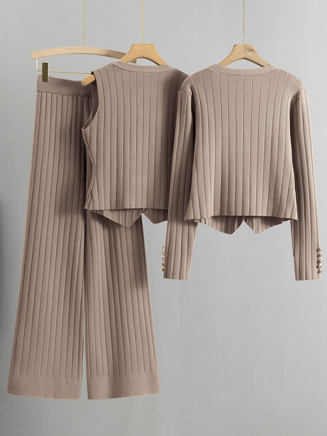 THREE PIECE VEST CARDIGAN AND PANTS SET