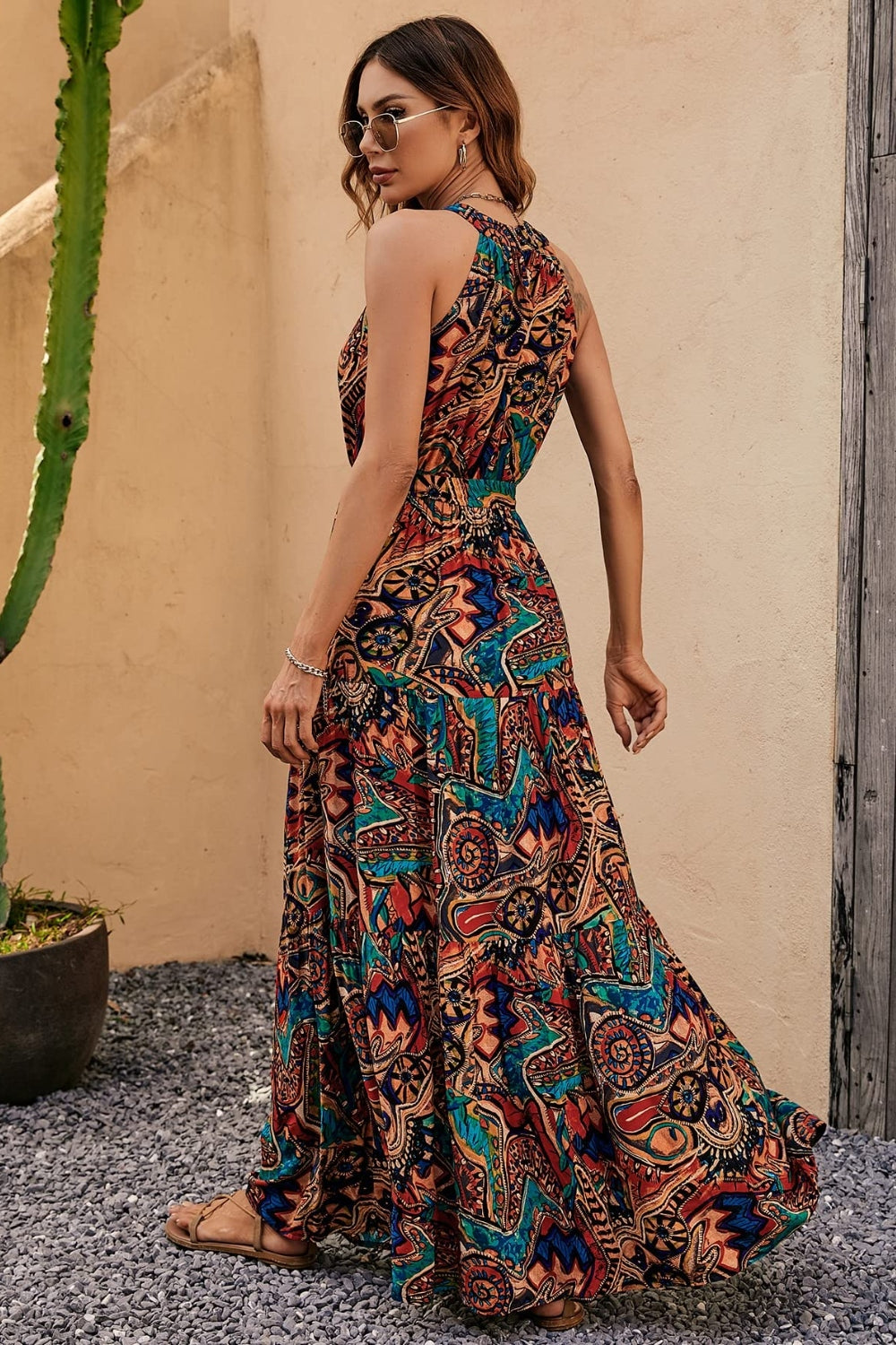 HALTER FLORAL SLEEVELESS DRESS