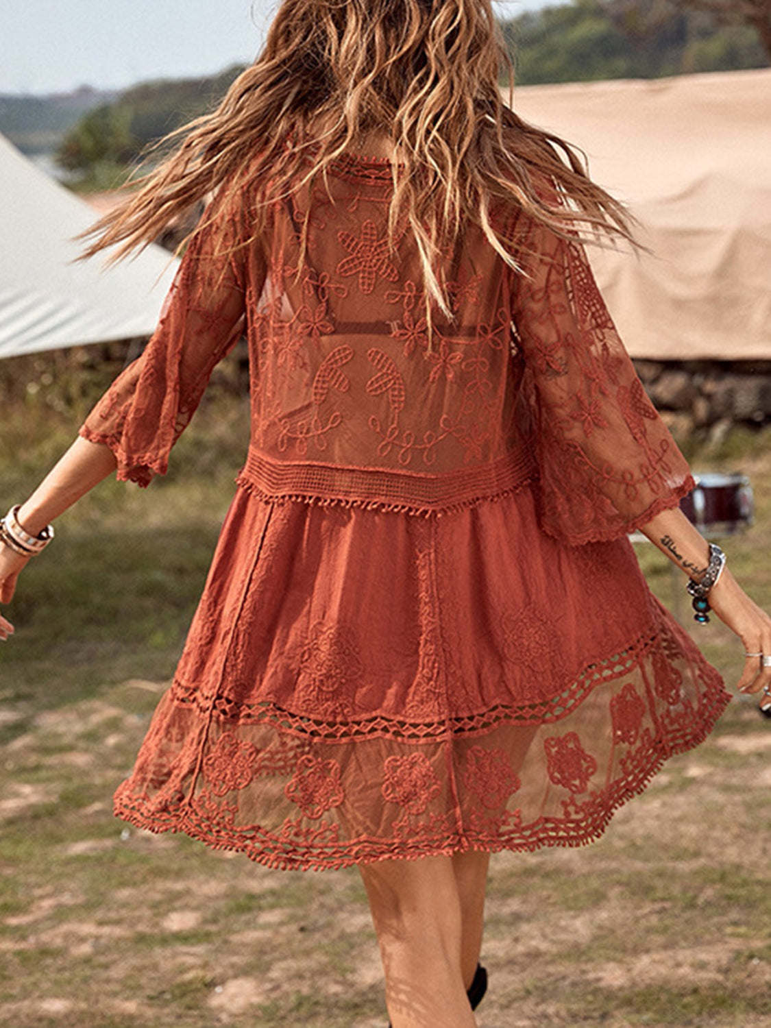 LACE DETAIL PLUNGE COVER-UP