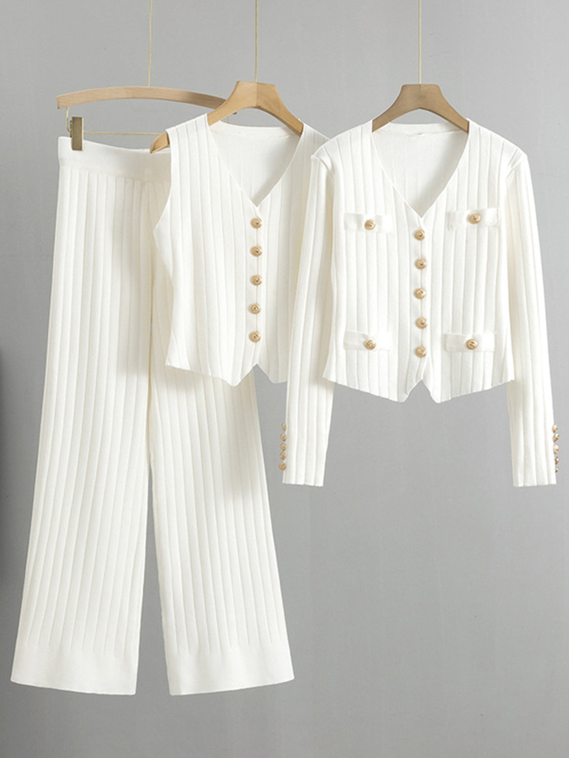 THREE PIECE VEST CARDIGAN AND PANTS SET