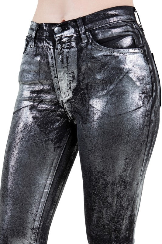 METALLIC BELL BOTTOM JEANS