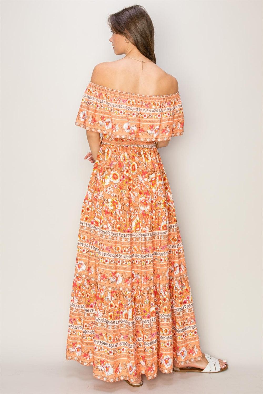 HYFVE FLORAL OFF THE SHOULDER TIE FRONT MAXI DRESS