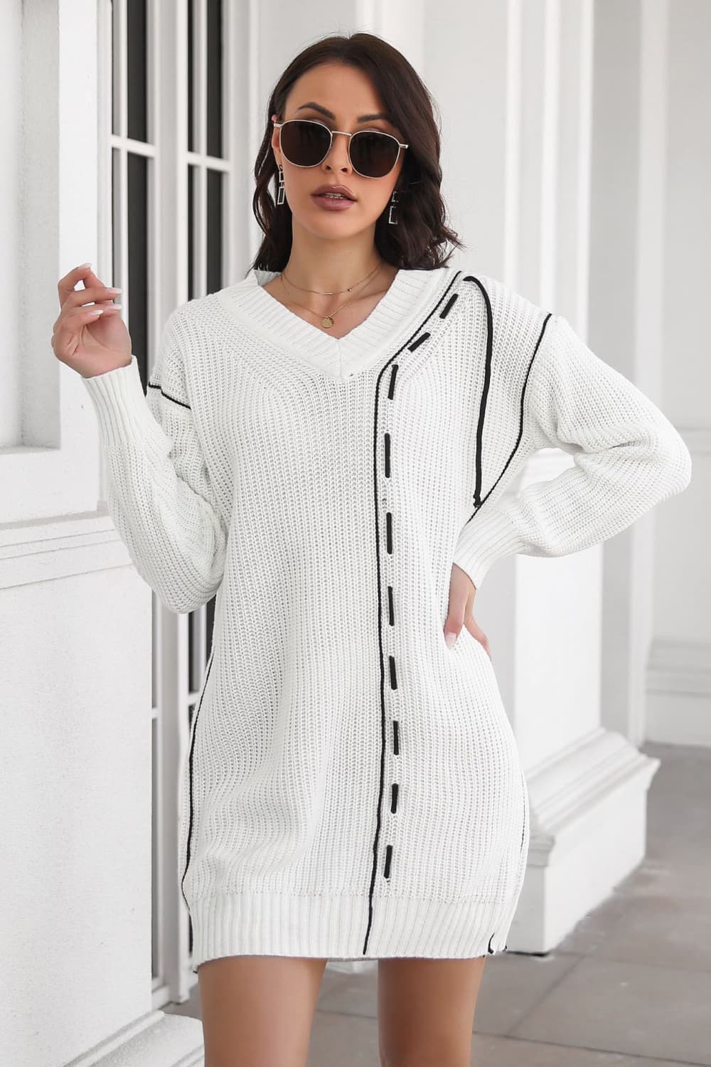 V-NECK SWEATER DRESS
