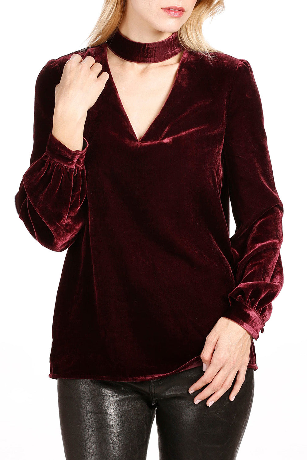CUTOUT LONG SLEEVE VELVET BLOUSE