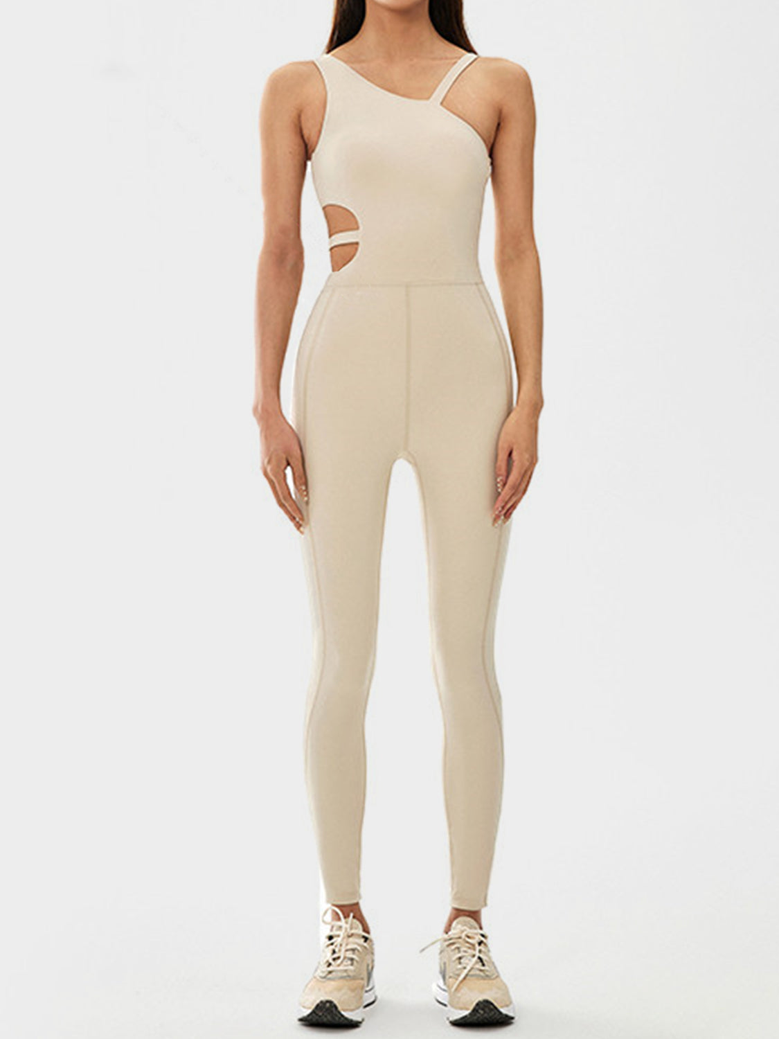 CUTOUT ASYMMETRICAL NECK ACTIVE JUMPSUIT
