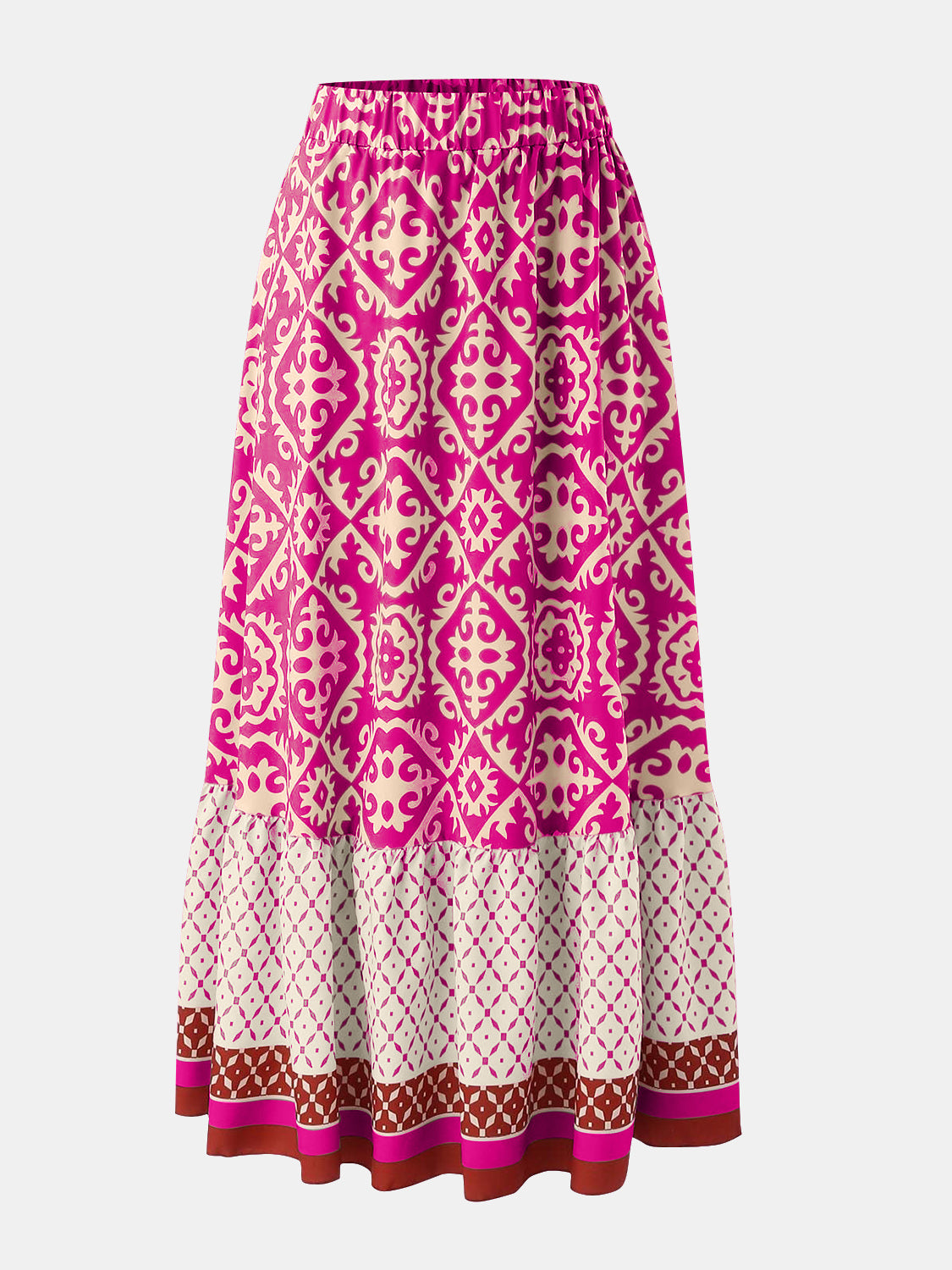 GEOMETRIC ELASTIC WAISTBAND MAXI SKIRT