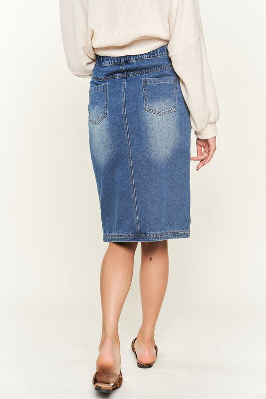 BUTTON DOWN DENIM MIDI SKIRT