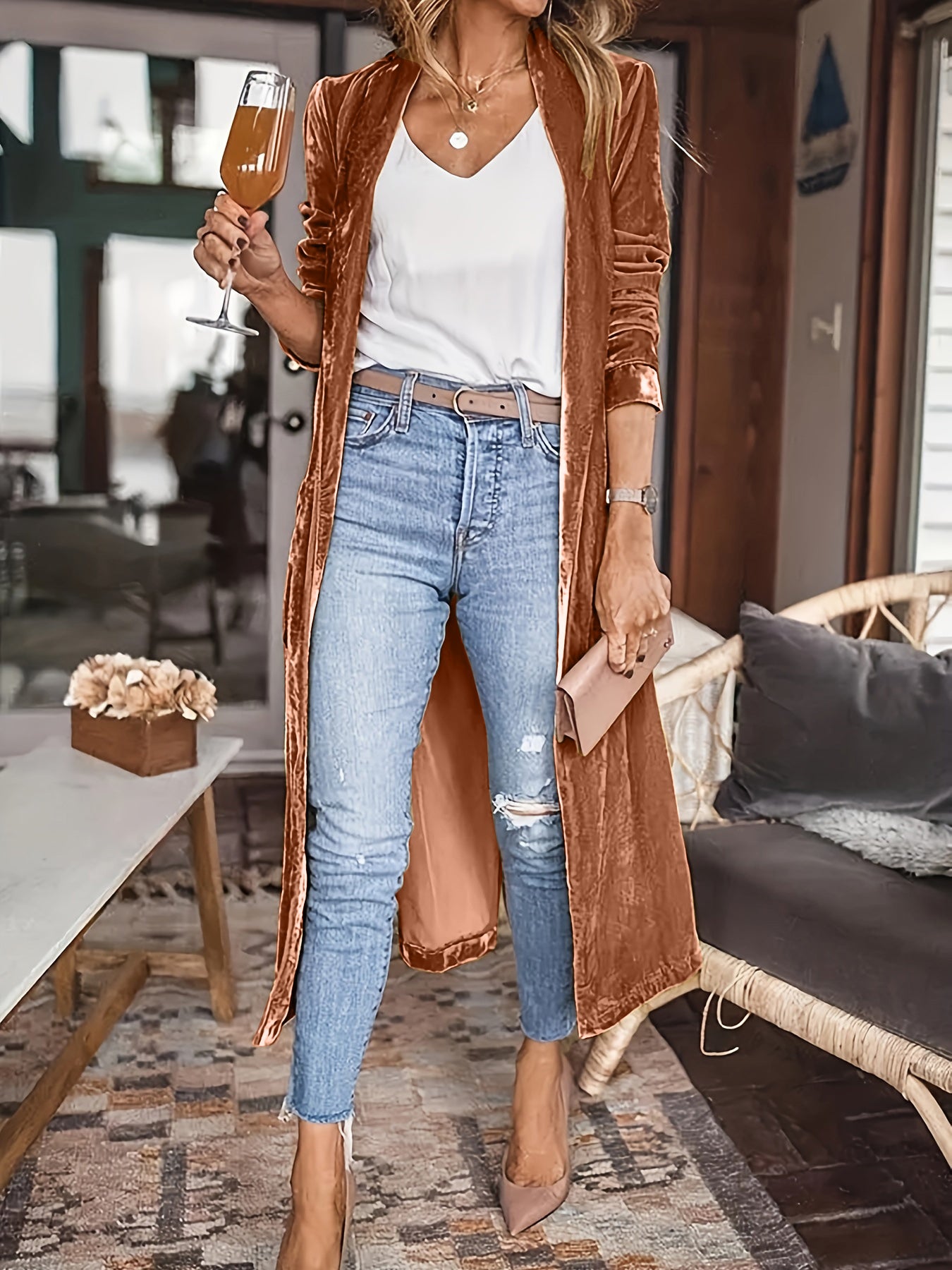 OPEN FRONT LONG SLEEVE COAT
