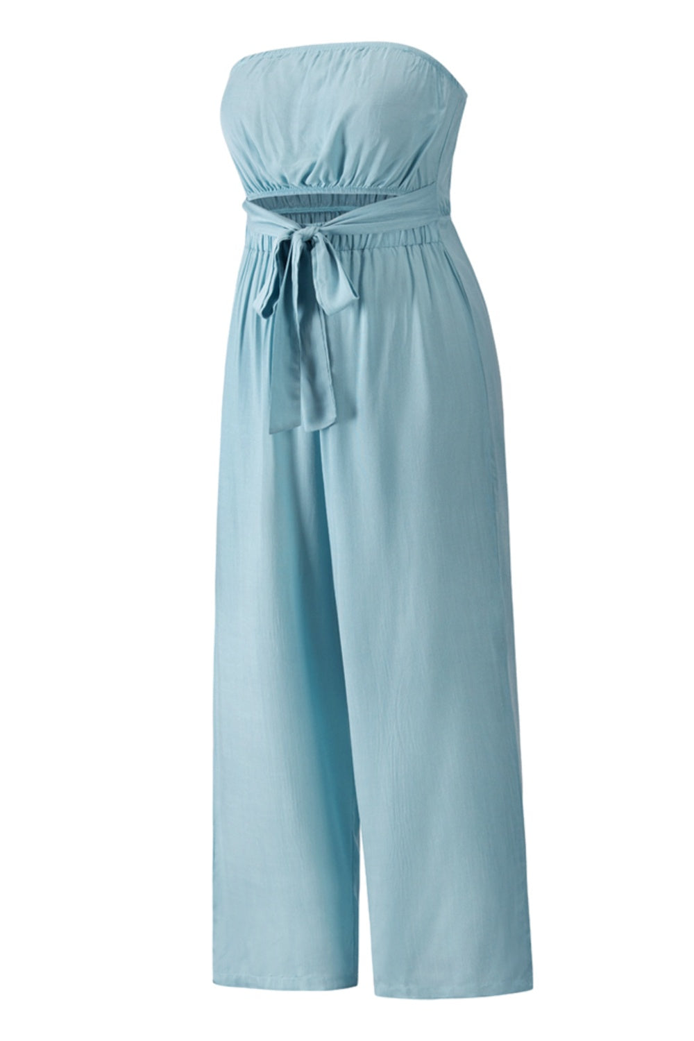 TIE FRONT CUTOUT TUBE WIDE LEG JUMPSUIT