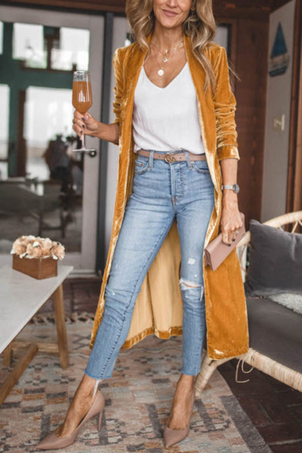 OPEN FRONT LONG SLEEVE COAT