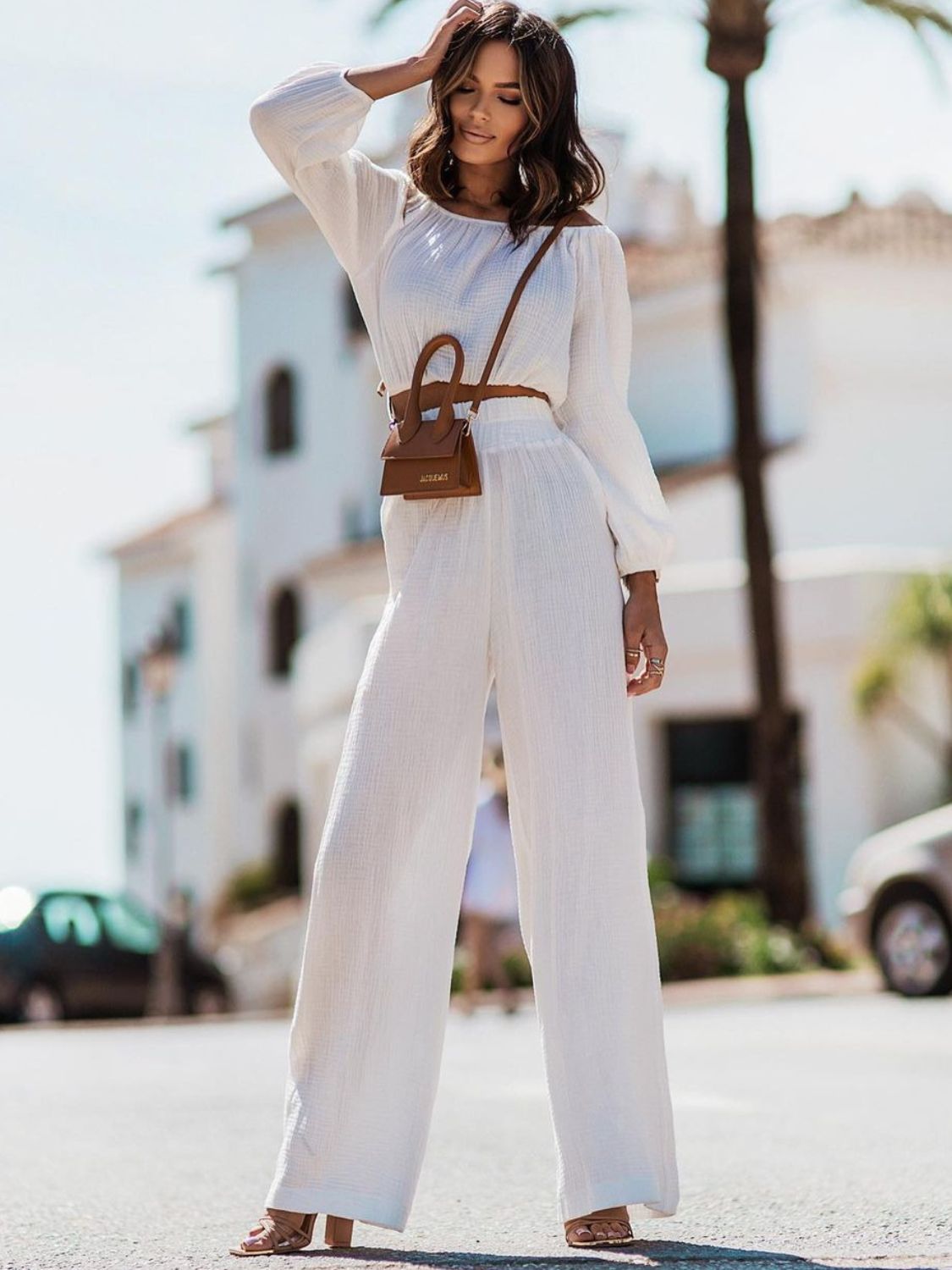 OFF THE SHOULDER LONG SLEEVE TOP AND PANTS SET