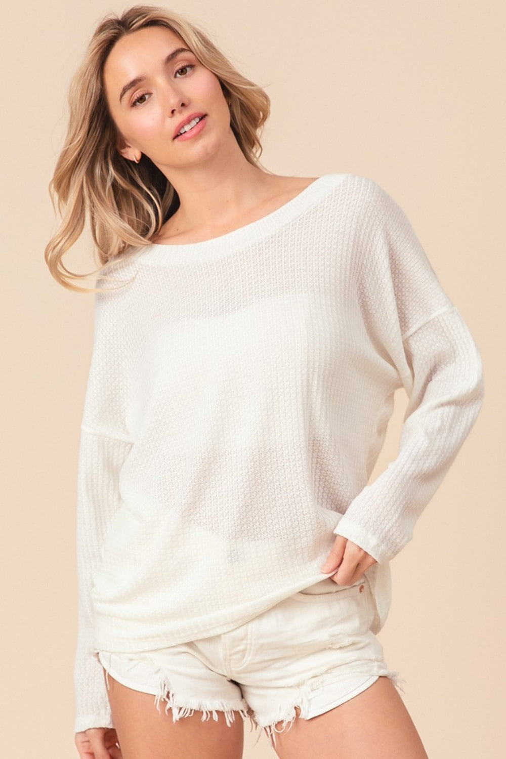 BIBI WAFFLED BACKLESS DRAWSTRING T-SHIRT