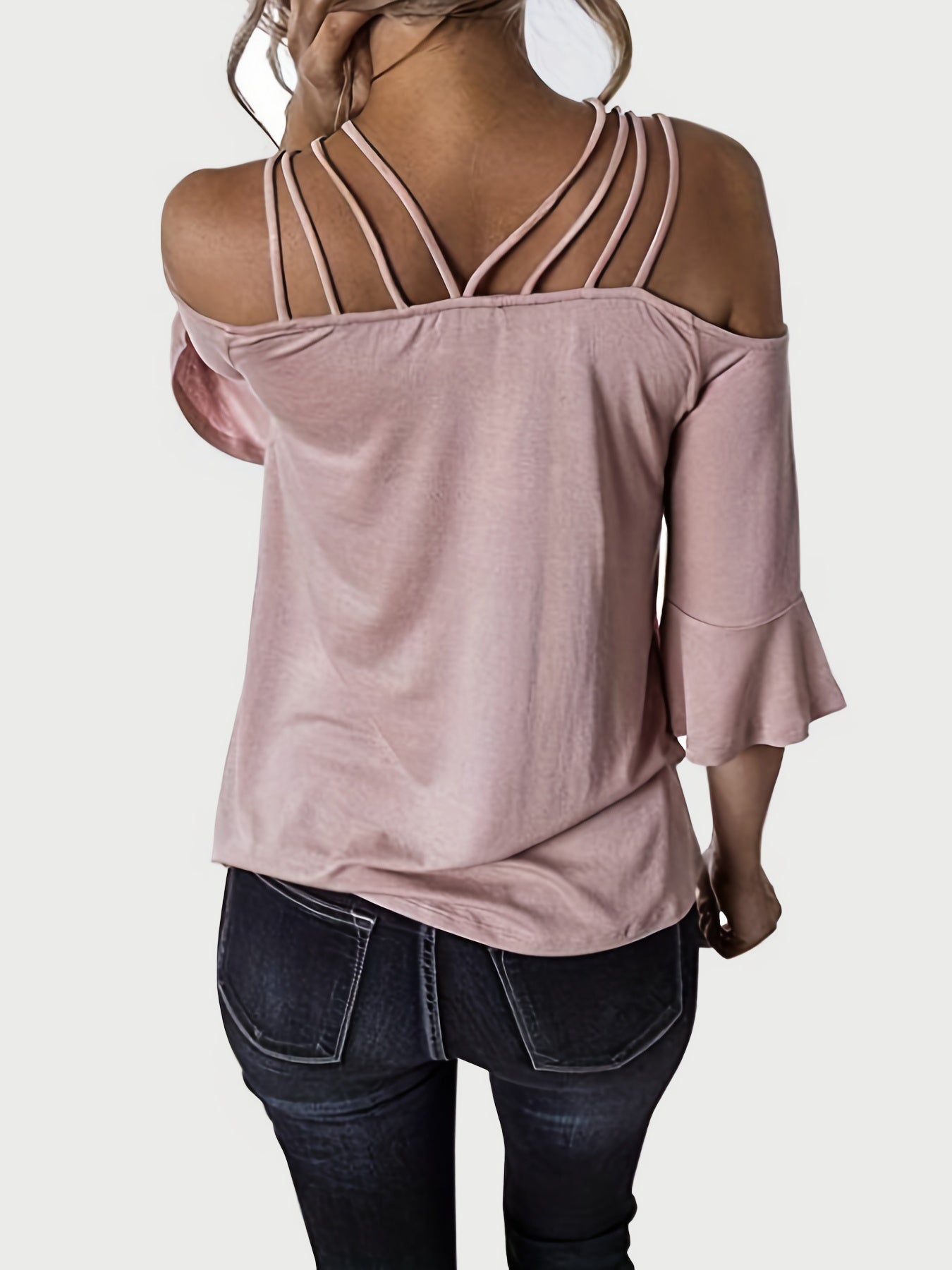 OFF THE SHOULDER THREE-QUARTER SLEEVE BLOUSE