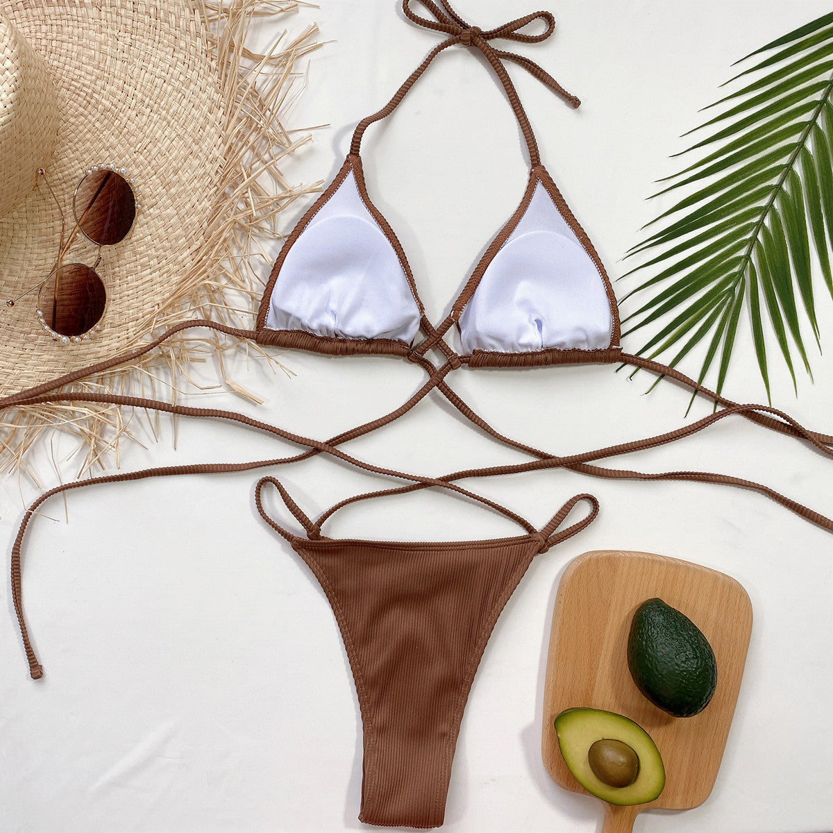 HALTER NECK CRISSCROSS RIBBED BIKINI