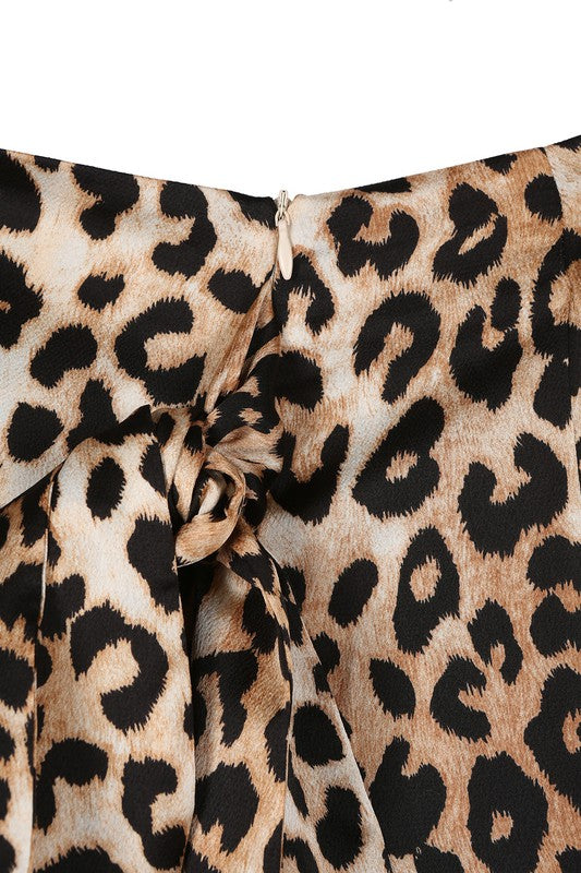 SATIN LEOPARD TIE MIDI SKIRT