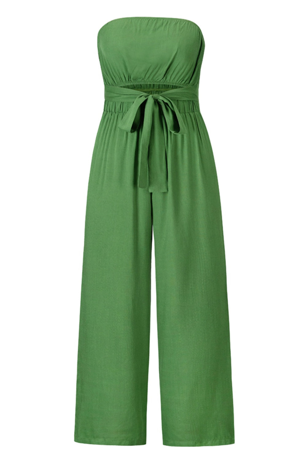 TIE FRONT CUTOUT TUBE WIDE LEG JUMPSUIT